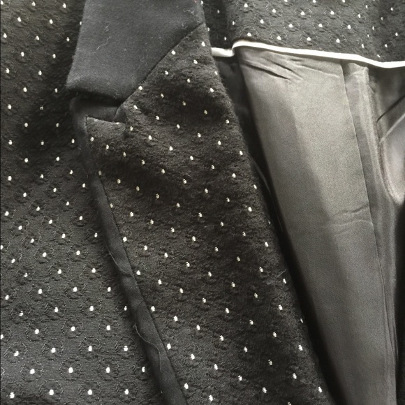 Black polka dot cotton blend lined blazer w/ribbon - Picture 7 of 10